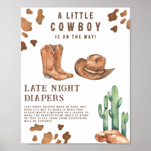 Cowboy baby shower Late night luiers spel Poster (Voorkant)