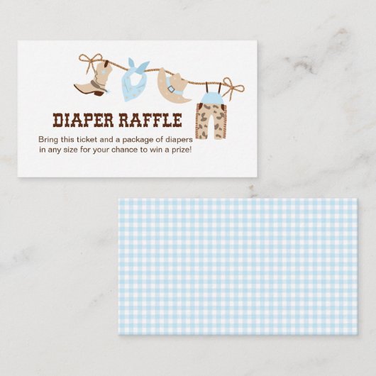 Cowboy Baby shower Luier Raffle Behuizing Informatiekaartje (Voorkant / Achterkant)
