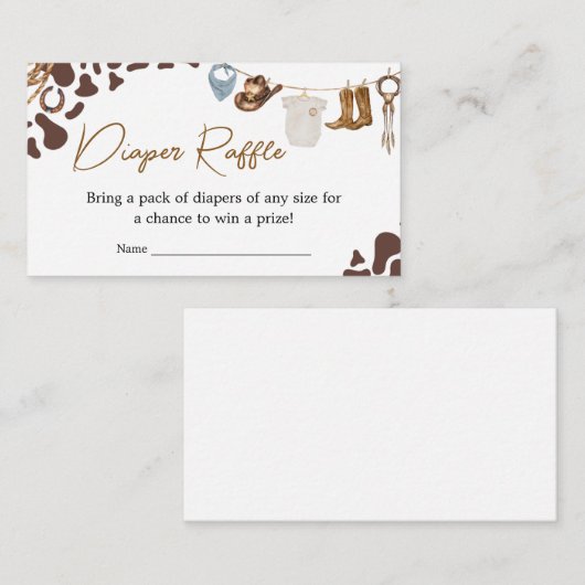 Cowboy Baby shower Luier Raffle Informatiekaartje (Voorkant / Achterkant)