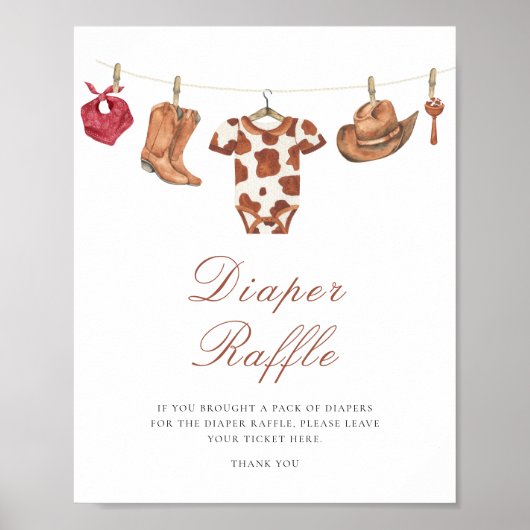 Cowboy baby shower - luier raffle poster (Voorkant)