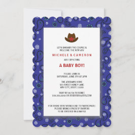 Cowboy Baby shower nodigt WESTERNE BLUE BANDANA ui Kaart