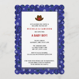 Cowboy Baby shower nodigt WESTERNE BLUE BANDANA ui Kaart
