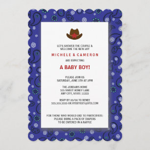 Cowboy Baby shower nodigt WESTERNE BLUE BANDANA ui Kaart