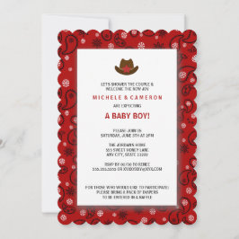 Cowboy Baby shower nodigt WESTERNE RED BANDANA uit Kaart