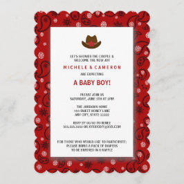 Cowboy Baby shower nodigt WESTERNE RED BANDANA uit Kaart