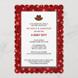 Cowboy Baby shower nodigt WESTERNE RED BANDANA uit Kaart