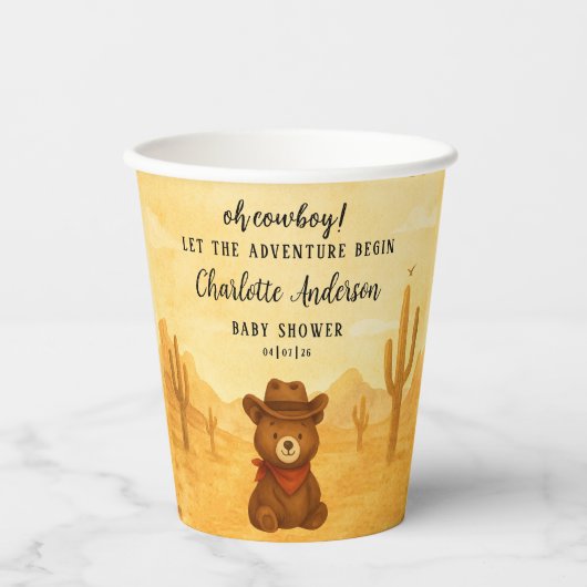 Cowboy Baby Shower Paper Cups Rustic Style Papieren Bekers (Voorkant)