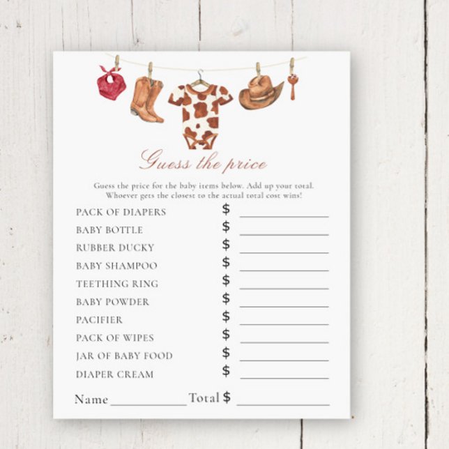 Cowboy baby shower - Price Guess Game (Creator heeft geüpload)
