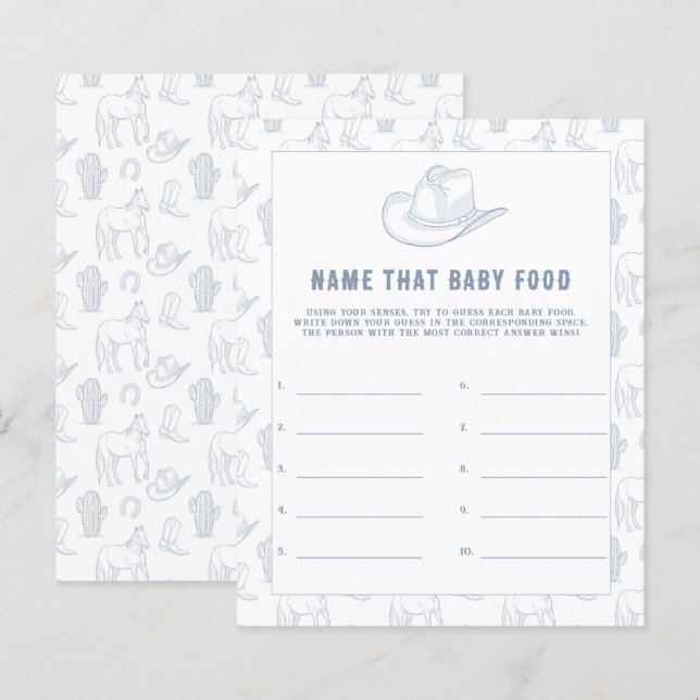Cowboy Baby Shower - Raad die babyvoeding (Voorkant / Achterkant)