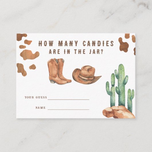 Cowboy Baby shower Raad eens hoeveel snoepjes Informatiekaartje (Voorkant)