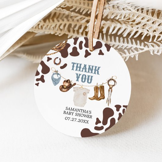 Cowboy Baby shower Ronde Bedankjes Labels