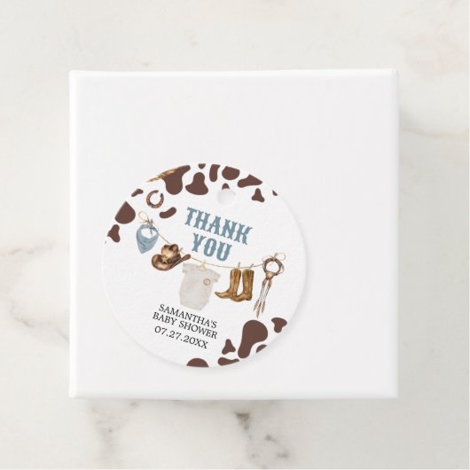 Cowboy Baby shower Ronde Bedankjes Labels (In situ)