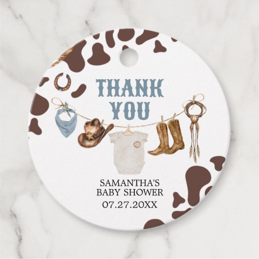 Cowboy Baby shower Ronde Bedankjes Labels (Voorkant)
