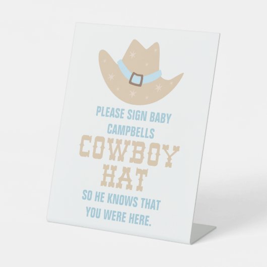 Cowboy Baby shower Sign Pet Reclamebord Met Voetstuk (Voorkant)