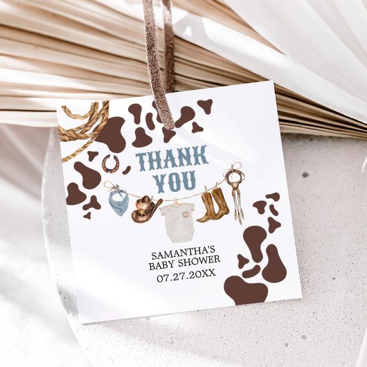 Cowboy Baby shower Square Bedankjes Labels