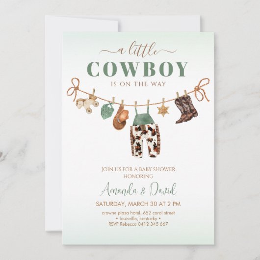 Cowboy Baby shower Uitnodiging (Voorkant)