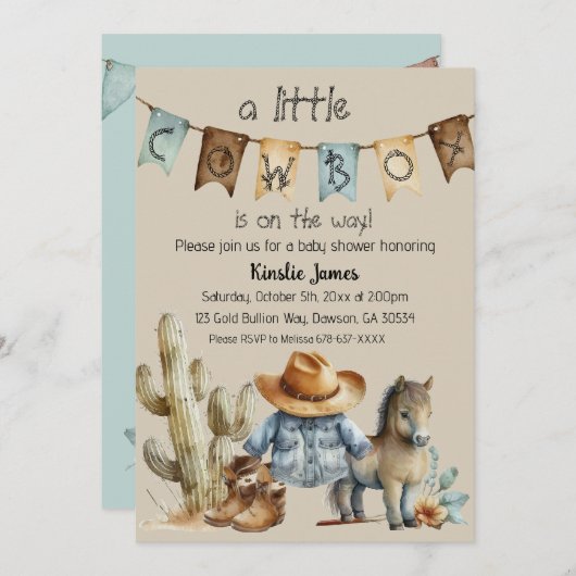 Cowboy Baby Shower Uitnodiging (Voorkant / Achterkant)