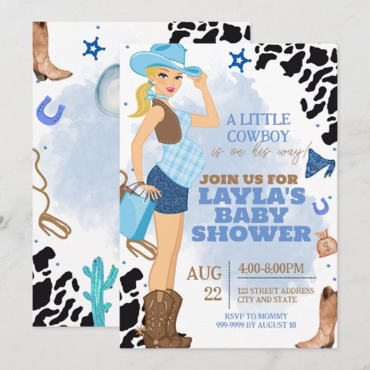Cowboy Baby shower Uitnodiging Rodeo Uitnodiging (Voorkant / Achterkant)