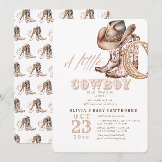 Cowboy Baby shower Waterverf Rustic Kaart (Voorkant / Achterkant)