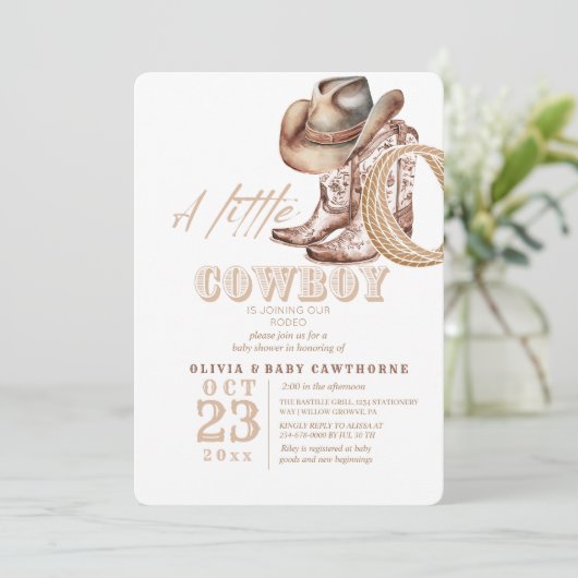 Cowboy Baby shower Waterverf Rustic Kaart (Staand voorkant)