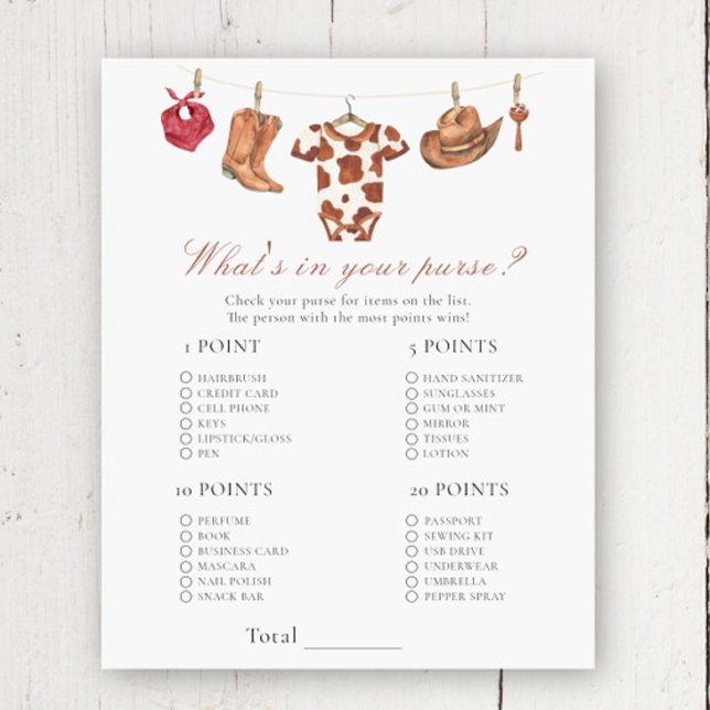 Cowboy baby shower - What's in your purse game (Creator heeft geüpload)
