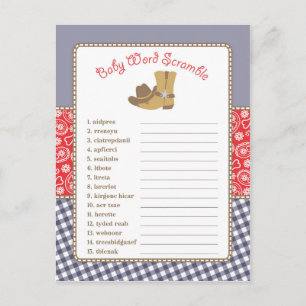 Cowboy Baby shower Word Scramble Game Uitnodiging Briefkaart