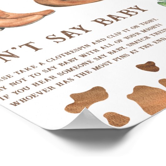Cowboy baby shower Zeg geen baby Poster (Hoek)