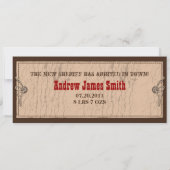 Cowboy Baby Tall-koninkendenkaart Aankondiging (Achterkant)