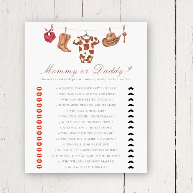 Cowboy babyshower - mammie of pappie spel (Creator heeft geüpload)
