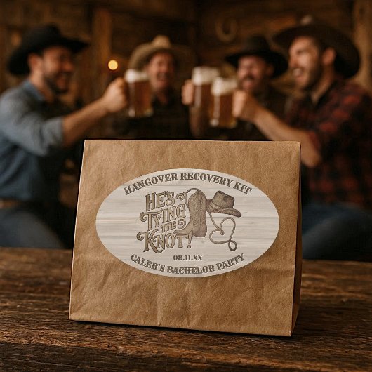 Cowboy Bachelor Party Hangover Herstelhulp Kit Ovale Sticker