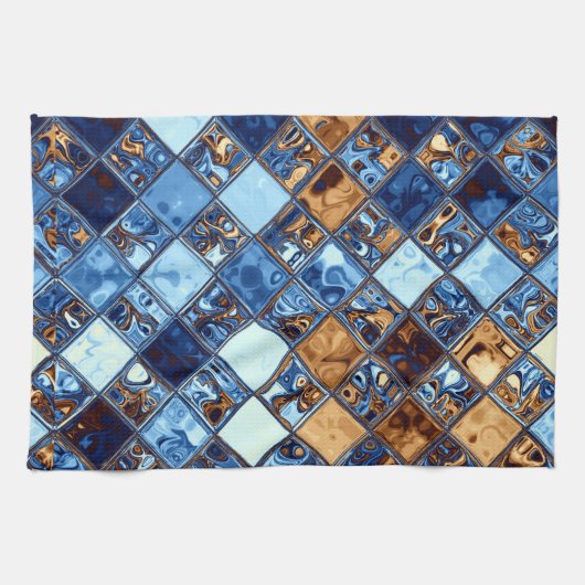 Cowboy Bandana Blue Mosaic Pattern Theedoek (Horizontaal)