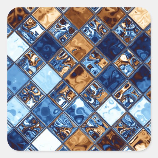 Cowboy Bandana Blue Mosaic Pattern Vierkante Sticker (Voorkant)