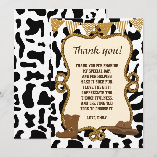 Cowboy bedankkaart Western (Voorkant / Achterkant)