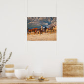 Cowboy-bedekking van wilde paarden 2 poster (Keuken)