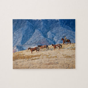 Cowboy-bedekking van wilde paarden legpuzzel