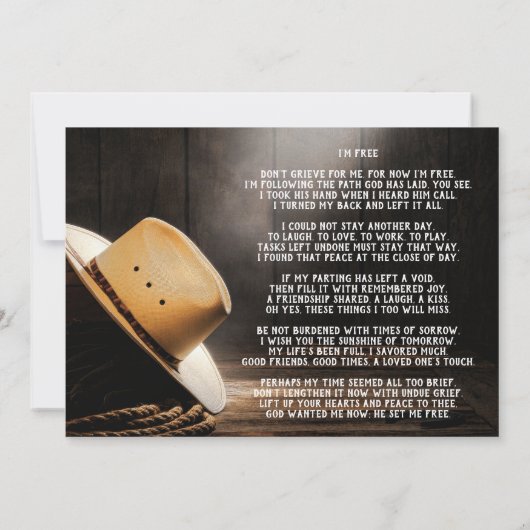 Cowboy Begrafenisdienst Kaart (Achterkant)