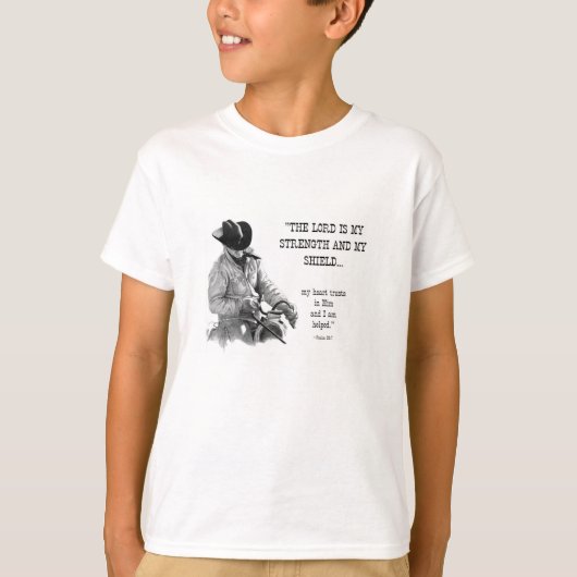 COWBOY: BIBLE: STRENTGH, SHIELD: PENCIL REALISME T-SHIRT (Voorkant)