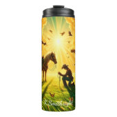 Cowboy bidt bij kruisiging paardenweide thermosbeker (Voorkant)