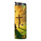 Cowboy bidt bij kruisiging paardenweide thermosbeker (Geroteerd rechts)