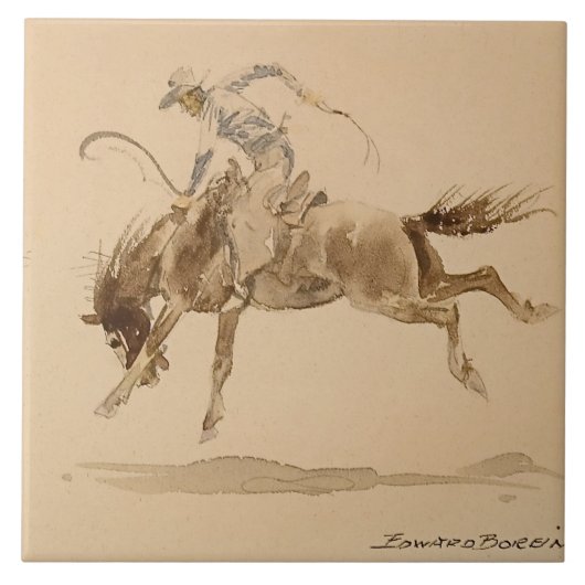 Cowboy bij een Bucking Horse van Edward Borein Tegeltje (Voorkant)