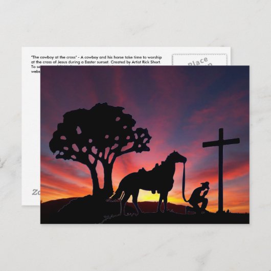 Cowboy bij het Cross Easter Christelijk Briefkaart (Voorkant / Achterkant)