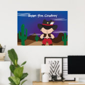 Cowboy bij nacht kamer decor Poster (Thuiskantoor)