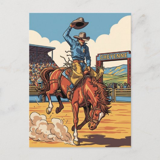 Cowboy bij Rodeo in Cheyenne Wyoming Reizen Briefkaart (Voorkant)