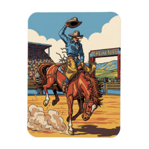 Cowboy bij Rodeo in Cheyenne Wyoming Reizen Magneet