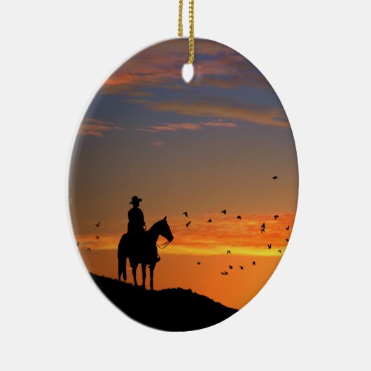 Cowboy bij Sunset Keramisch Ornament (Rechts)