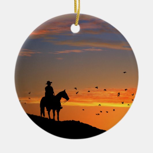 Cowboy bij Sunset Keramisch Ornament (Voorkant)