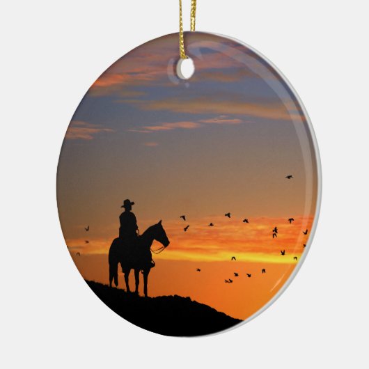 Cowboy bij Sunset Keramisch Ornament (Links)