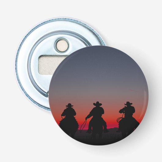 cowboy bij zonsondergang button flesopener (Voorkant)