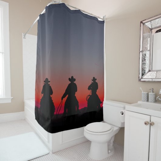 cowboy bij zonsondergang douchegordijn (In situ)