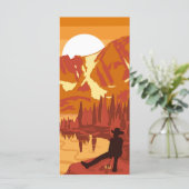 Cowboy bij zonsondergang in de bergen (Staand voorkant)